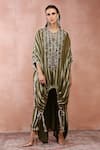 Buy_Payal Singhal_Green Banarasi Georgette Woven Stripe Keyhole Kaftan And Joggers Pant Set _Online_at_Aza_Fashions