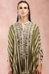 Payal Singhal_Green Banarasi Georgette Woven Stripe Kaftan And Joggers Pant Set  _at_Aza_Fashions