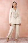 Buy_Payal Singhal_Off White Banarasi Georgette Embroidered And Woven Gold Kurta & Pant Set _Online_at_Aza_Fashions