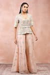 Buy_Payal Singhal_Pink Georgette Embroidered Zari V Floral Peplum Blouse And Sharara Set _at_Aza_Fashions