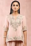 Payal Singhal_Pink Georgette Embroidered Zari Notched Bagh Resham Kurta Sharara Set  _at_Aza_Fashions