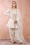 Buy_Payal Singhal_Off White Silkmul Embroidered Notched Peplum Kurta Salwar Set _at_Aza_Fashions