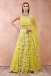 Buy_Payal Singhal_Yellow Georgette Embroidered Thread Round Neck Mukaish Lehenga Set _at_Aza_Fashions