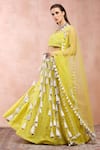 Buy_Payal Singhal_Yellow Georgette Embroidered Thread Round Neck Mukaish Lehenga Set _Online_at_Aza_Fashions