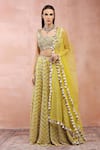 Buy_Payal Singhal_Yellow Georgette Embroidered Mirror Square Neck Lehenga Set _at_Aza_Fashions