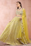 Buy_Payal Singhal_Yellow Georgette Embroidered Mirror Square Neck Lehenga Set _Online_at_Aza_Fashions