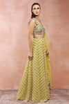 Shop_Payal Singhal_Yellow Georgette Embroidered Mirror Square Neck Lehenga Set _Online_at_Aza_Fashions