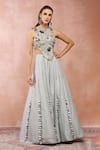 Buy_Payal Singhal_Blue Georgette Embroidered Zari Round Neck Applique Blouse And Lehenga Set _Online_at_Aza_Fashions