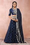 Buy_Payal Singhal_Blue Satin Embroidered And Woven Stripe Pattern Mirror Work Lehenga Set _at_Aza_Fashions