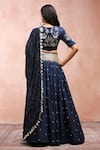 Payal Singhal_Blue Satin Embroidered And Woven Stripe Pattern Mirror Work Lehenga Set _Online_at_Aza_Fashions