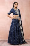 Buy_Payal Singhal_Blue Satin Embroidered And Woven Stripe Pattern Mirror Work Lehenga Set _Online_at_Aza_Fashions