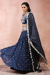 Payal Singhal_Blue Satin Embroidered And Woven Stripe Pattern Mirror Work Lehenga Set _at_Aza_Fashions