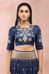 Buy_Payal Singhal_Blue Satin Embroidered And Woven Stripe Pattern Mirror Work Lehenga Set 