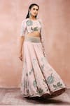 Payal Singhal_Pink Crepe Printed And Embroidered Niloufar Round Neck Lehenga Set _at_Aza_Fashions