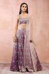 Buy_Payal Singhal_Purple Brocade Woven And Embroidered Botanical Pattern V Neck Lehenga Set _at_Aza_Fashions