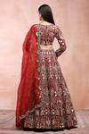 Payal Singhal_Red Dupion Silk Embroidered Resham Deep V Neck Bridal Lehenga Set _Online_at_Aza_Fashions