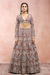 Payal Singhal_Red Dupion Silk Embroidered Resham Deep V Neck Bridal Lehenga Set 