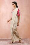 Payal Singhal_Silver Satin Embroidered Crinkled Pre-draped Saree And Blouse Set _at_Aza_Fashions