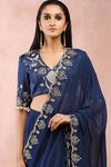 Shop_Payal Singhal_Blue Satin Embroidered Resham V Neck Pre-draped Saree And Blouse Set _at_Aza_Fashions