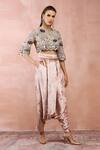 Shop_Payal Singhal_Pink Georgette Embroidered Zari Round Neck Low Crotch Pant And Blouse Set _Online_at_Aza_Fashions