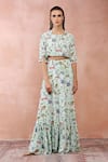 Buy_Payal Singhal_Green Crepe Printed And Embroidered Balloon Top & Tiered Skirt Set _Online_at_Aza_Fashions