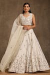 Buy_MINAKI_Off White Pure Chanderi Embroidered Pearl V Neck Embellished Lehenga Set _at_Aza_Fashions