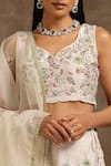 MINAKI_Off White Pure Chanderi Embroidered Pearl V Neck Embellished Lehenga Set _at_Aza_Fashions