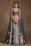 Buy_MINAKI_Grey Chanderi Embroidered Sequin V Neck Floral Panelled Lehenga Set _at_Aza_Fashions