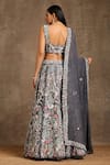 Shop_MINAKI_Grey Chanderi Embroidered Sequin V Neck Floral Panelled Lehenga Set _at_Aza_Fashions