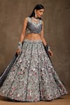 Buy_MINAKI_Grey Chanderi Embroidered Sequin V Neck Floral Panelled Lehenga Set _Online_at_Aza_Fashions