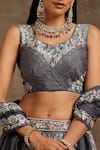 Shop_MINAKI_Grey Chanderi Embroidered Sequin V Neck Floral Panelled Lehenga Set _Online_at_Aza_Fashions