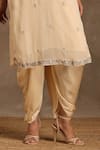 Buy_MINAKI_Ivory Satin Embroidered Sequin Notched Embellished Floral Kurta Dhoti Pant Set _Online_at_Aza_Fashions