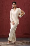 Buy_MINAKI_Ivory Georgette Embroidered Sequin V Embellished Slit Sleeve Kurta With Pant _at_Aza_Fashions