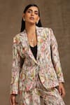 Buy_MINAKI_Green Semi Crepe Printed Abstract Lapel Collar Coat And Pant Set _Online_at_Aza_Fashions