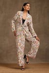 Shop_MINAKI_Green Semi Crepe Printed Abstract Lapel Collar Coat And Pant Set _Online_at_Aza_Fashions