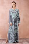 Buy_PS Pret by Payal Singhal_Blue Crepe Printed Uzbek Notched Kaftan _Online_at_Aza_Fashions