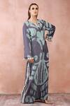 Shop_PS Pret by Payal Singhal_Blue Crepe Printed Uzbek Notched Kaftan _Online_at_Aza_Fashions