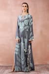 Buy_PS Pret by Payal Singhal_Blue Crepe Printed Uzbek Notched Kaftan 