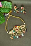 Buy_Auraa Trends_Multi Color Embellished Kundan Navratna Choker Necklace Set_at_Aza_Fashions