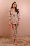 Buy_PS Pret by Payal Singhal_Grey Lurex Printed Gulbaugh Lapel Collar Blazer And Pant Set  _Online_at_Aza_Fashions