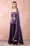 Shop_Payal Singhal_Purple Satin Embroidered And Woven Stripe Pattern Off Vintage Kurta Sharara Set_at_Aza_Fashions