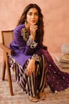 Buy_Payal Singhal_Purple Satin Embroidered And Woven Gold Stripe Pattern Kurta Salwar Set _at_Aza_Fashions
