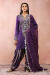 Buy_Payal Singhal_Purple Satin Embroidered And Woven Gold Stripe Pattern Kurta Salwar Set _Online_at_Aza_Fashions