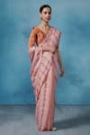 Dressfolk_Pink Linen Woven Stripe Stardust Handloom Saree _Online_at_Aza_Fashions