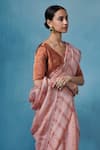 Buy_Dressfolk_Pink Linen Woven Stripe Stardust Handloom Saree _Online_at_Aza_Fashions