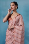 Shop_Dressfolk_Pink Linen Woven Stripe Stardust Handloom Saree _Online_at_Aza_Fashions