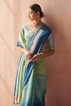 Shop_Dressfolk_Green Linen Woven Stripe Summer Sea Handloom Saree  _Online_at_Aza_Fashions