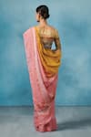 Shop_Dressfolk_Yellow Linen Woven Stripe Tangerine Twist Handloom Saree  _at_Aza_Fashions