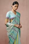 Dressfolk_Green Linen Woven Stripe Vanaam Handloom Saree  _Online_at_Aza_Fashions