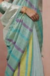 Buy_Dressfolk_Green Linen Woven Stripe Vanaam Handloom Saree  _Online_at_Aza_Fashions